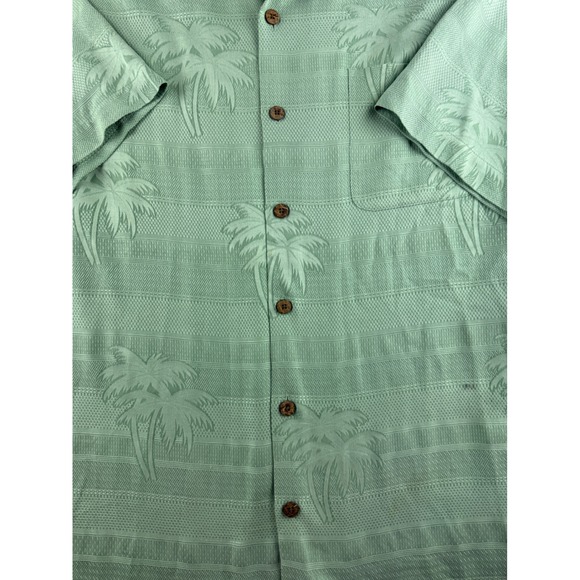 Tommy Bahama Men's L Silk Palm Tree Jacquard Camp Shirt Sage Green Short Sleeve - Picture 2 of 7